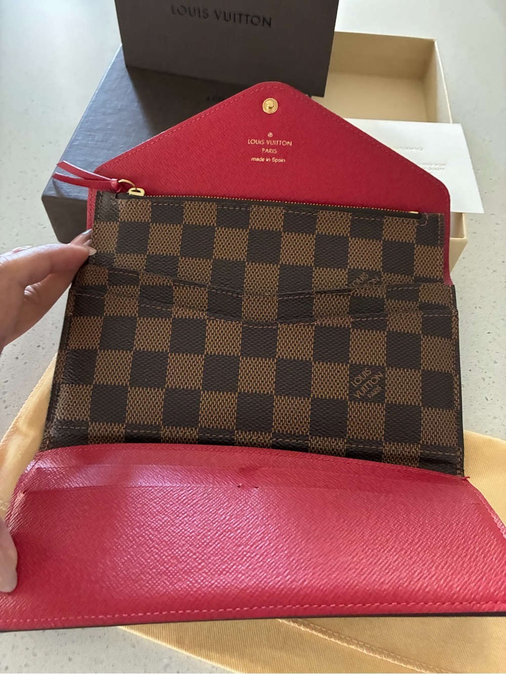 Louis Vuitton Damier Ebene Envelope Wallet with Red Snap - Picture 4 of 13